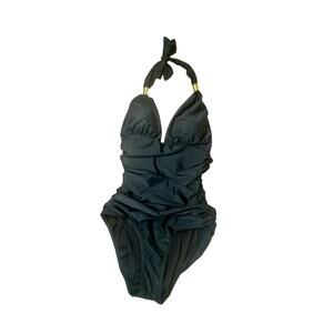 Delicate New York Black Gold Halter One Piece 1 PC Swimsuit Bathing Suit Size 8